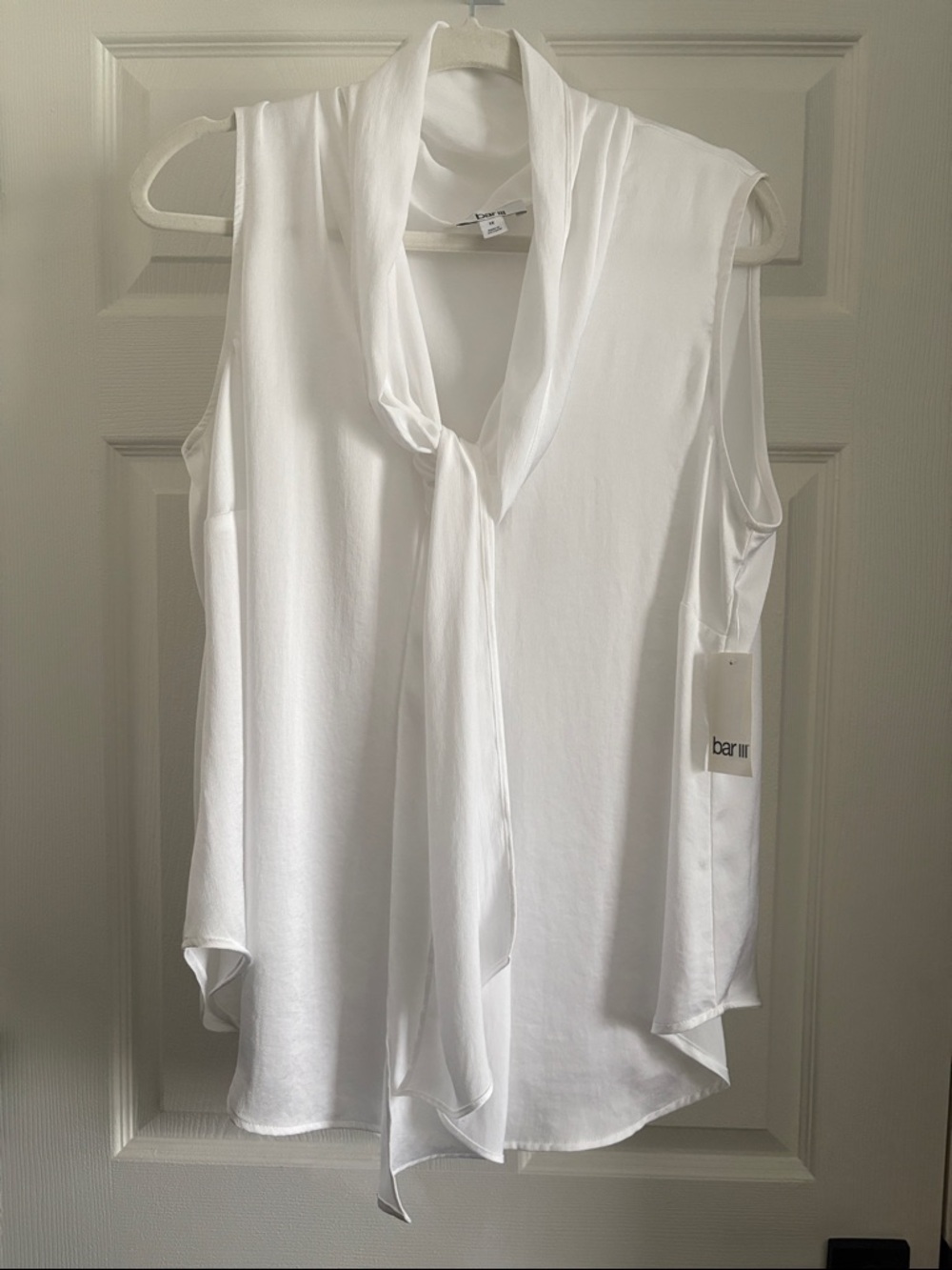 Bar III White Sleeveless Tie-Front Blouse